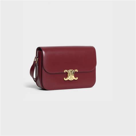 CELINE Shiny Calfskin Medium Triomphe Burgundy